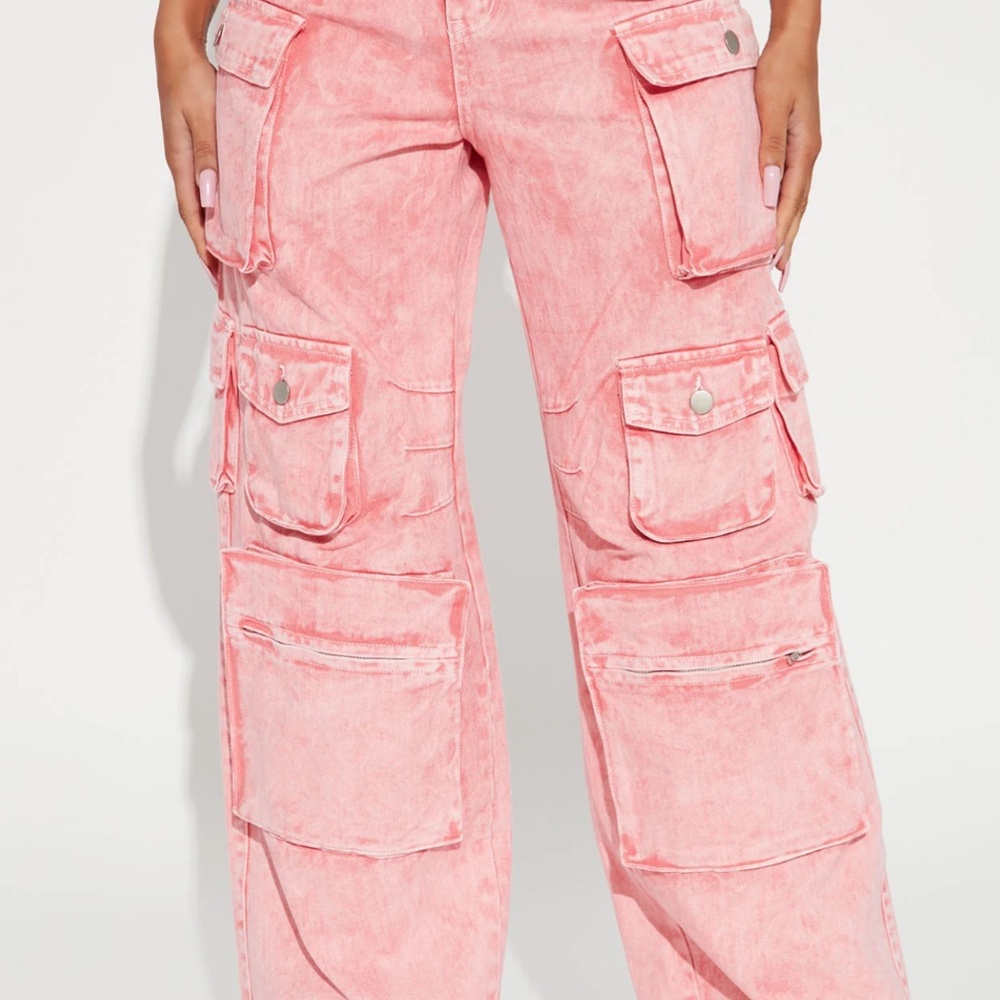 Pink Wide Leg Cargo Jeans